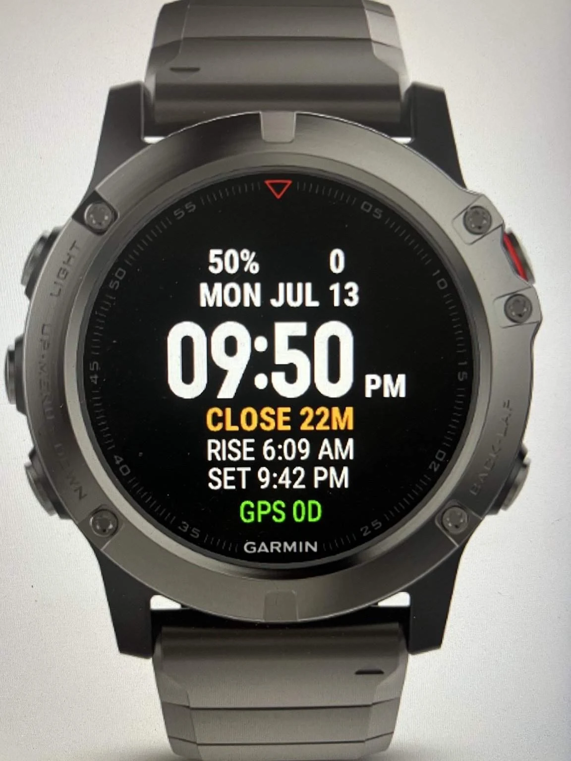 Maclyn watch face showing CLOSE 22M before the end of legal light