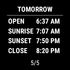 Tomorrow view showing the following day’s legal light and solar times